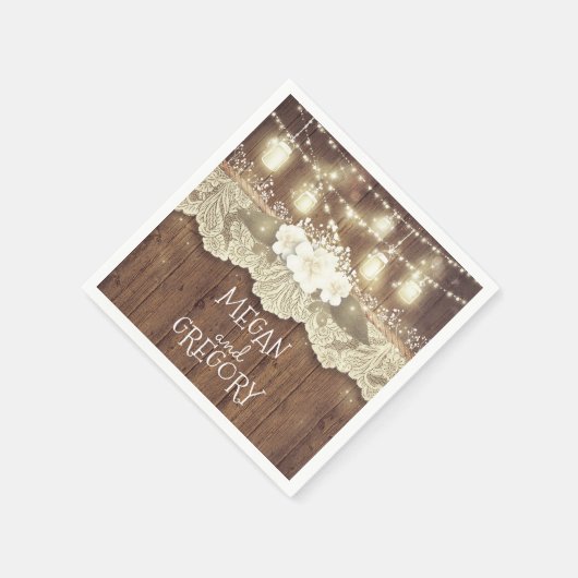 Barn Wood Lights Mason Jar Rustikale Hochzeit Serviette (Ecke)
