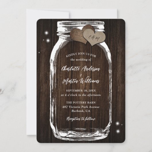 Barn Wood Mason Jar Rustic Country Wedding Einladung (Vorderseite)