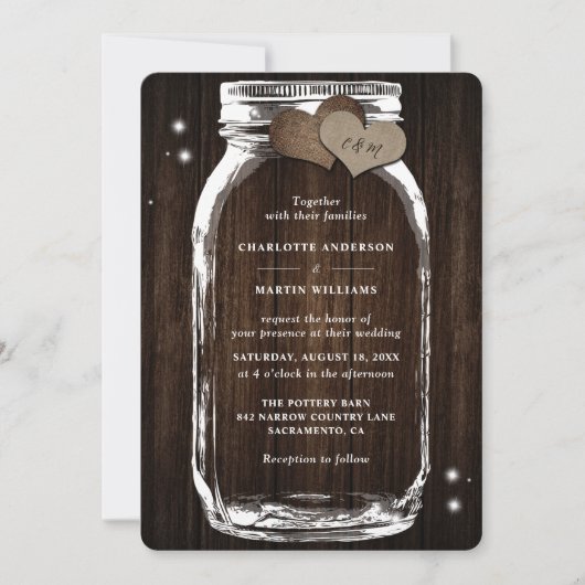Barn Wood Mason Jar Rustic Country Wedding Einladung (Vorderseite)
