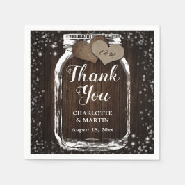 Barn Wood Mason Jar Two Hearts Danke Hochzeit Serviette