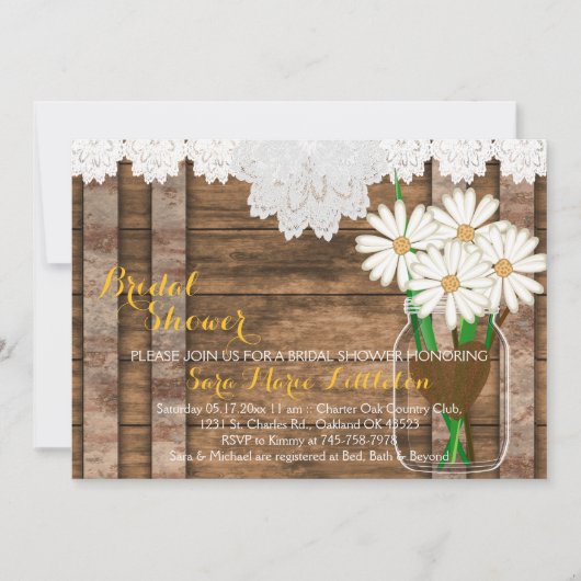 Barn Wood Mason Jar - White Daisies Brautparty Einladung (Vorderseite)