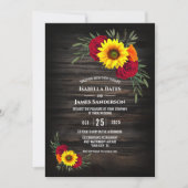 Barn Wood Sonnenblume Burgundy Rose Hochzeit Einladung (Vorderseite)
