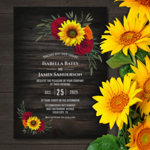 Barn Wood Sonnenblume Burgundy Rose Hochzeit Einladung
