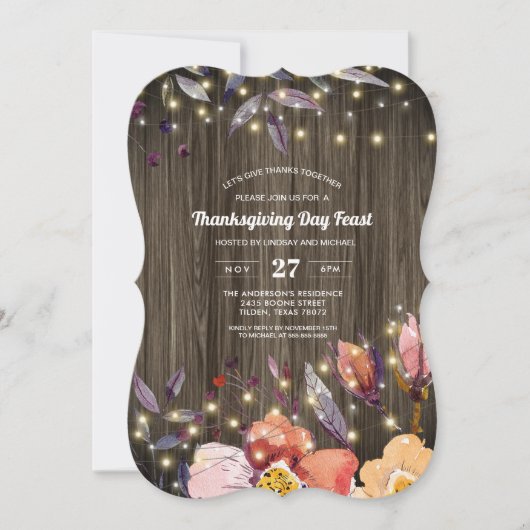 Barn Wood String Lights Blumenfest Erntedank Fest Einladung (Vorderseite)