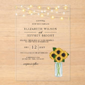 Barn Wood String Lights Sonnenblumen Hochzeit Acryleinladungen (Vorderseite)