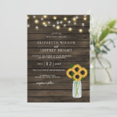 Barn Wood String Lights Sonnenblumen Hochzeit Einladung (Stehend Vorderseite)