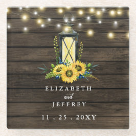 Barn Wood String Lights Sonnenblumen Hochzeit Glasuntersetzer