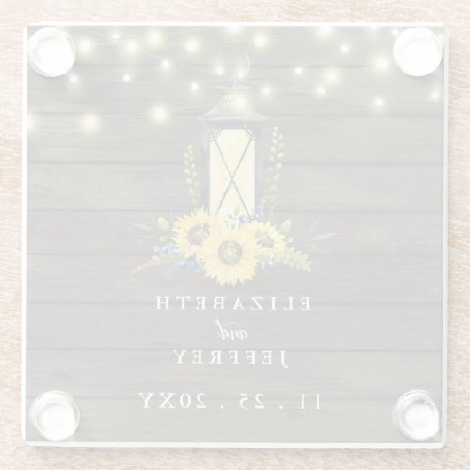 Barn Wood String Lights Sonnenblumen Hochzeit Glasuntersetzer (Rückseite)