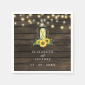 Barn Wood String Lights Sonnenblumen Hochzeit Serviette (Vorderseite)