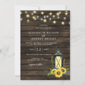 Barn Wood String Lights Sonnenblumen LaternenWeddi Einladung (Vorderseite)