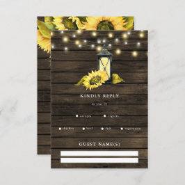 Barn Wood String Lights Sonnenblumen LaternenWeddi RSVP Karte