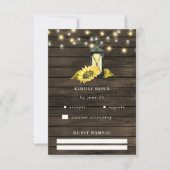 Barn Wood String Lights Sonnenblumen LaternenWeddi RSVP Karte (Vorderseite)