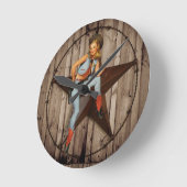 Barn Wood Texas Star Western Country Cowgirl Runde Wanduhr (Winkel)