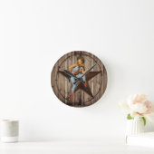 Barn Wood Texas Star Western Country Cowgirl Runde Wanduhr (Zuhause)