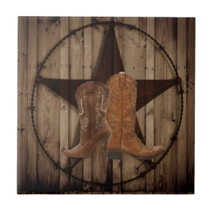 Barn Wood Texas Star Western Cowboy Stiefel Fliese