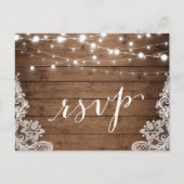 Barn Wood Twinkle Lights Lace Rustic Wedding RSVP Einladungspostkarte (Vorderseite)