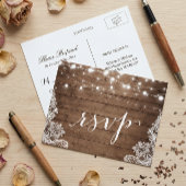 Barn Wood Twinkle Lights Lace Rustic Wedding RSVP Einladungspostkarte