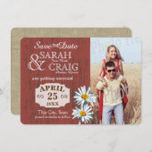 Barn Wood und Daisies Foto Save the Date Einladung (Vorne/Hinten)