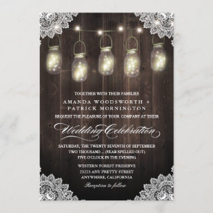 Barn Wood und Lace Mason Jar Wedding Einladungen