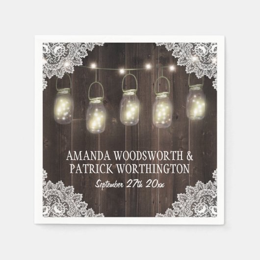 Barn Wood und Lace Mason Jar Wedding Napkins Serviette (Vorderseite)