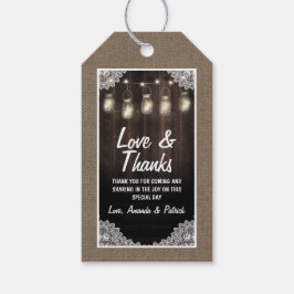 Barn Wood und Lace Mason Jar Wedding Vielen Dank Geschenkanhänger