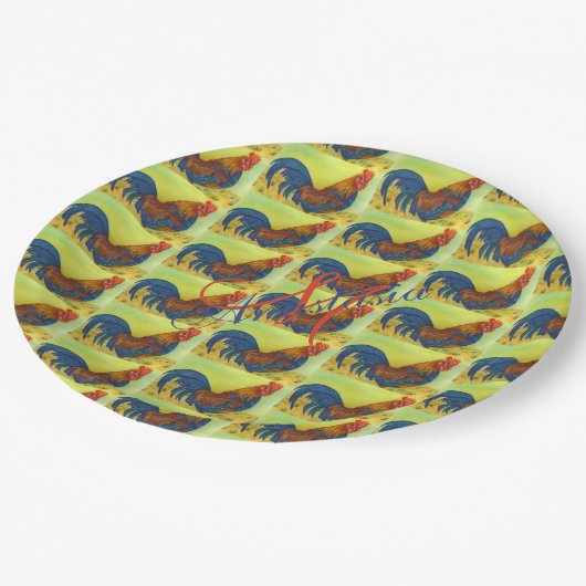 BARN YARD FUN ROOSTER MONOGRAM PARTY PAPPTELLER (Schrägansicht)