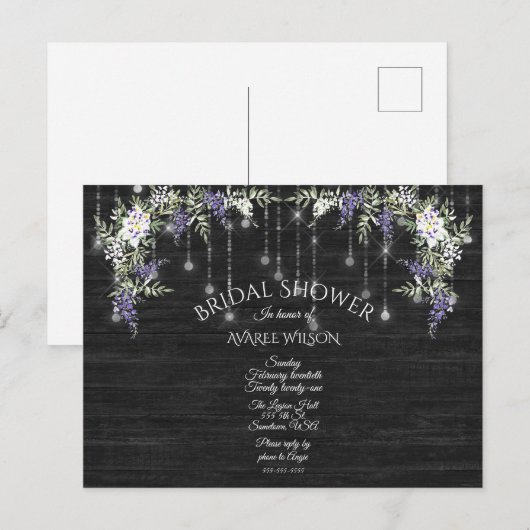 Barnboard String Lights Rote Rosen Brautparty Postkarte (Vorne/Hinten)