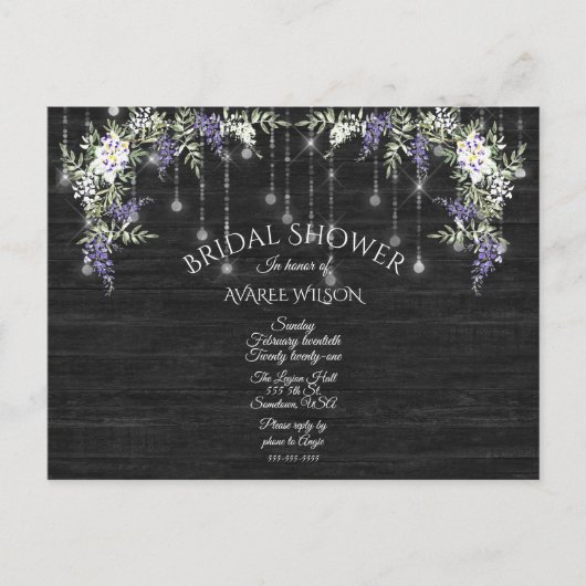 Barnboard String Lights Rote Rosen Brautparty Postkarte (Vorderseite)