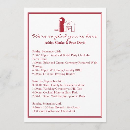 Barne Wedding WEEKEND ITINERARY Card Programm (Vorderseite)