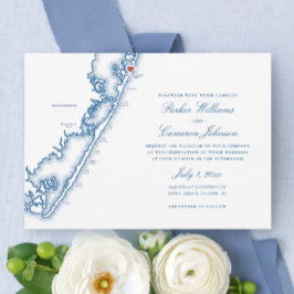 Barnegat Light NJ Map Elegant Navy Blue Wedding Einladung