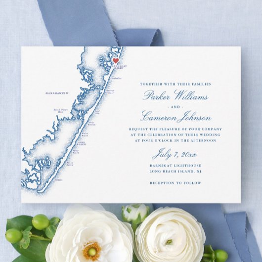 Barnegat Light NJ Map Elegant Navy Blue Wedding Einladung