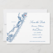 Barnegat Light NJ Map Elegant Navy Blue Wedding Save The Date (Vorderseite)
