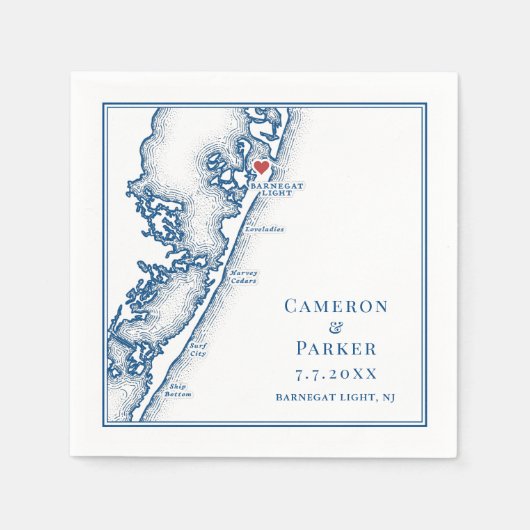 Barnegat Light NJ Map Navy Elegant Wedding Serviette (Vorderseite)
