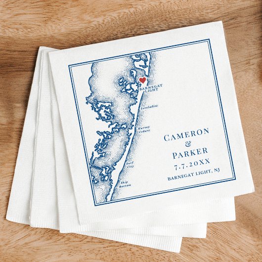 Barnegat Light NJ Map Navy Elegant Wedding Serviette