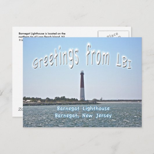 Barnegat Lighthouse (Old Barney) Grüße LBI Postkarte (Vorne/Hinten)