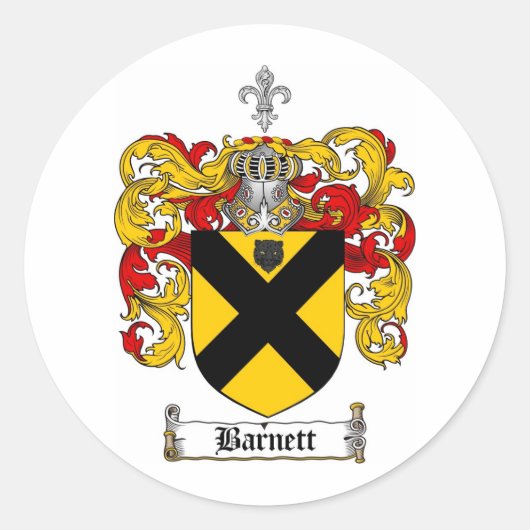 BARNETT-FAMILIENWAPPEN - BARNETTCOAT VON WAFFEN RUNDER AUFKLEBER (Vorderseite)