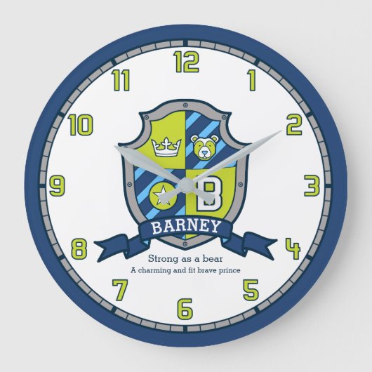 Barney Jungs nennen "Green Blue Bär Schild" Große Wanduhr (Vorderseite)