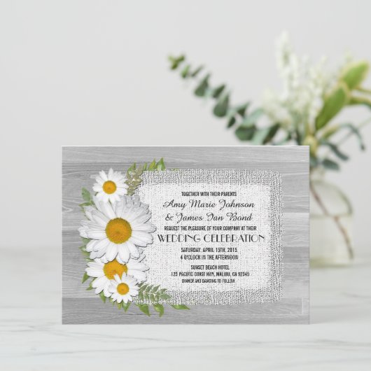 Barnholz daisy rustikale Einladung Hochzeit daisy2 (Stehend Vorderseite)