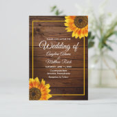 Barnholz + Rustikale Sonnenblumen Hochzeit Einladung (Stehend Vorderseite)
