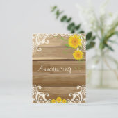 Barnholz Sonnenblumen und Vintage Spitzen-Verlobun Ankündigung (Stehend Vorderseite)