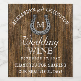 Barnholz und Horseshoe Rustikale Hochzeit Weinetikett