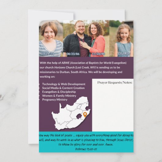 Barnosky-Gebetskarte Einladung (Rückseite)