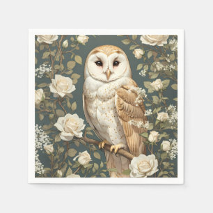 Barnowl und White Roses William Morris Inspiriert Serviette