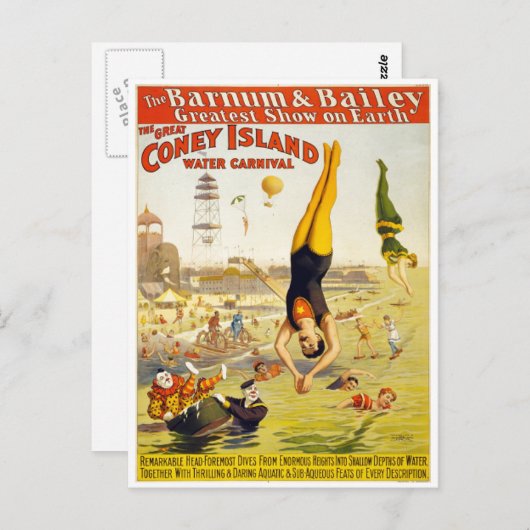 Barnum & Bailey Coney Island Wassersport Postkarte (Vorne/Hinten)