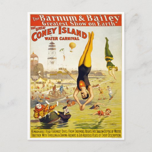 Barnum & Bailey Coney Island Wassersport Postkarte (Vorderseite)