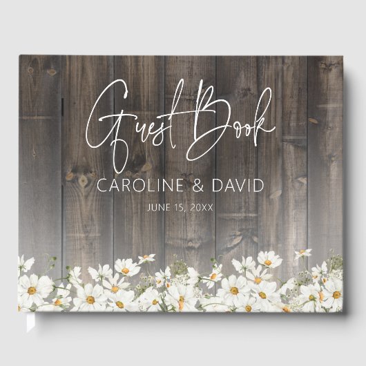 Barnwood and Daisies Rustic Wedding Gästebuch (Vorderseite)