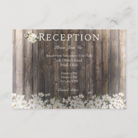 Barnwood and Daisies Wedding Reception Begleitkarte (Vorderseite)