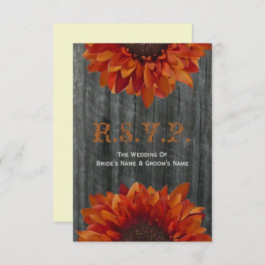 Barnwood and Sunflower Hochzeit im Herbst Kleine U RSVP Karte (Vorne/Hinten)