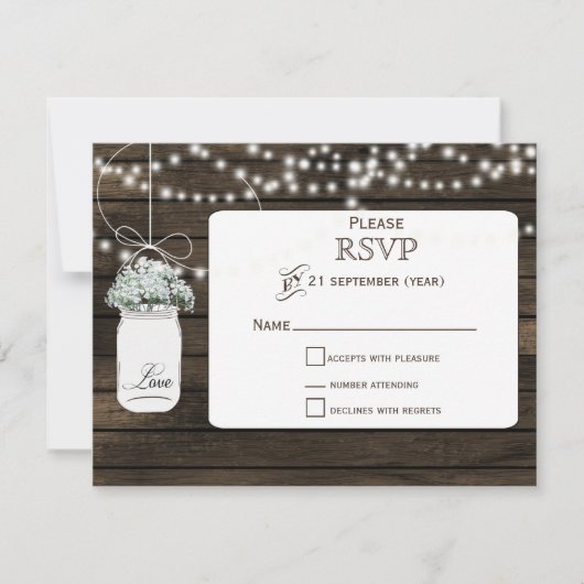 Barnwood Baby Atem Mason Glas Hochzeit RSVP (Vorderseite)