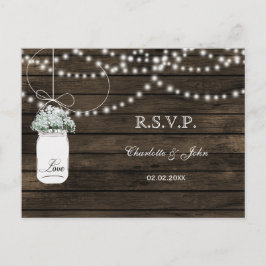 Barnwood Baby Atem Mason Glas Hochzeit RSVP Einladungspostkarte